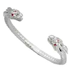 Sterling Silver Dragon Bangle With Ruby Eyes