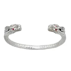 Sterling Silver Dragon Bangle With Ruby Eyes