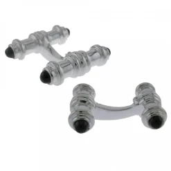 Sterling Silver Dumbbell Cufflinks with Onyx