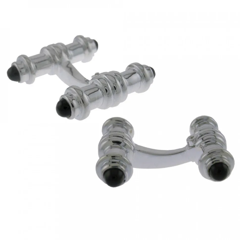 Sterling Silver Dumbbell Cufflinks with Onyx