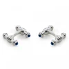 Sterling Silver Dumbbell Cufflinks with Cultured Sapphire Ends