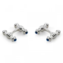 Sterling Silver Dumbbell Cufflinks with Cultured Sapphire Ends
