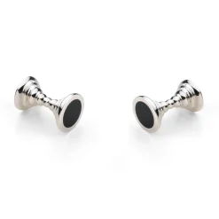 Sterling Silver Dumbbell Cufflinks With Onyx Inlay Ends