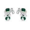 Sterling Silver Elephant On A Ball Cufflinks - Green