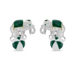 Sterling Silver Elephant On A Ball Cufflinks - Green
