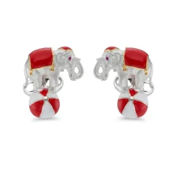 Sterling Silver Elephant On A Ball Cufflinks - Red