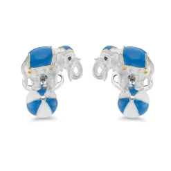 Sterling Silver Elephant On A Ball Cufflinks - Blue