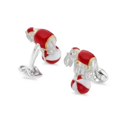 Sterling Silver Elephant On A Ball Cufflinks - Red