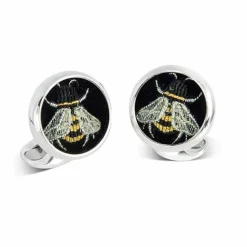 Sterling Silver Embroidered Bee Cufflinks