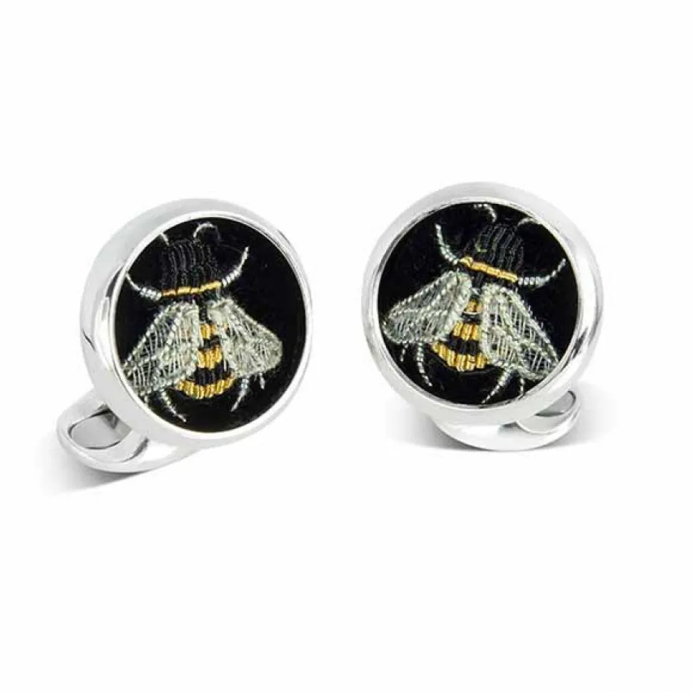 Sterling Silver Embroidered Bee Cufflinks
