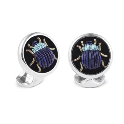 Sterling Silver Embroidered Light And Dark Blue Bug Cufflinks