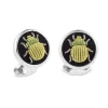Sterling Silver Embroidered Green Bug Cufflinks