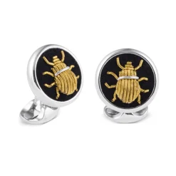 Sterling Silver Embroidered Gold Bug Cufflinks