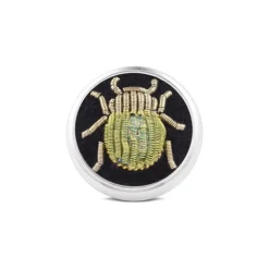 Sterling Silver Embroidered Green And Gold Bug Lapel Pin
