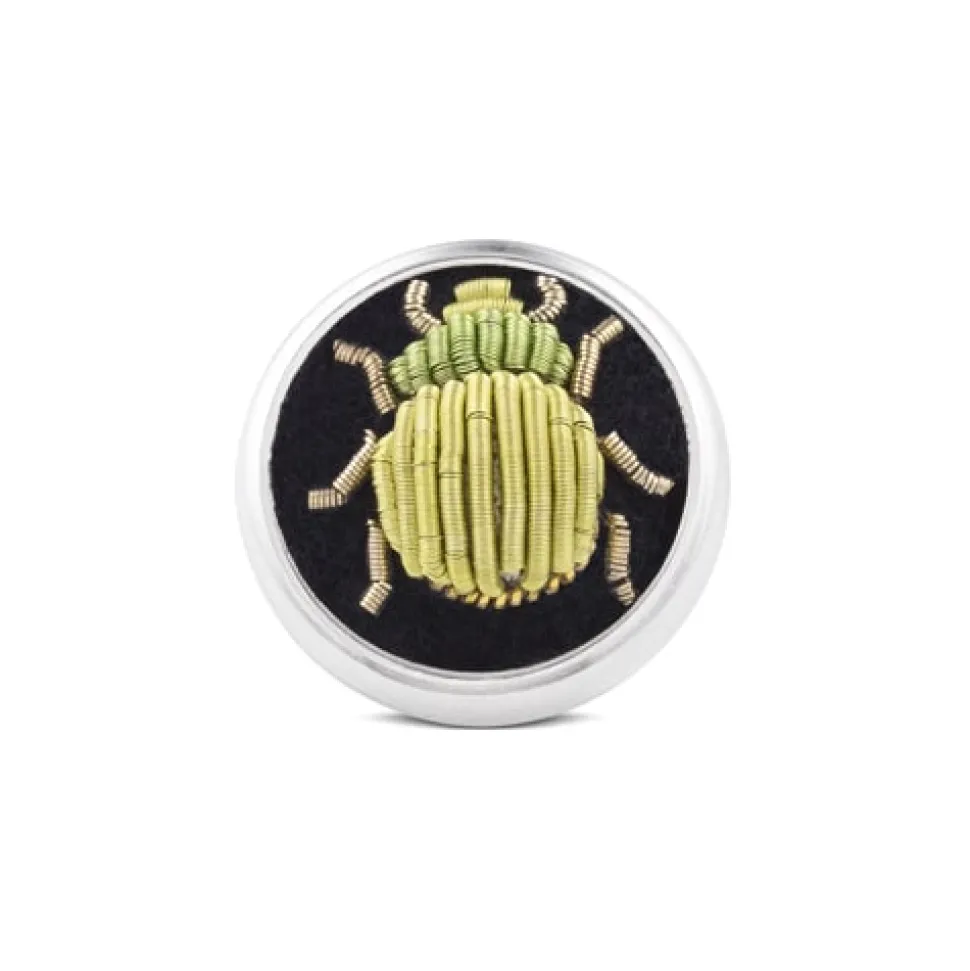 Sterling Silver Embroidered Green Bug Lapel Pin