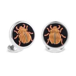 Sterling Silver Embroidered Orange Bug Cufflinks