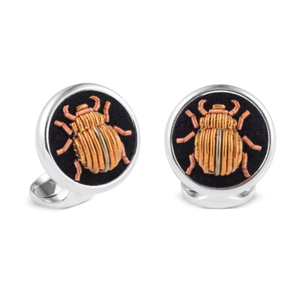 Sterling Silver Embroidered Orange Bug Cufflinks