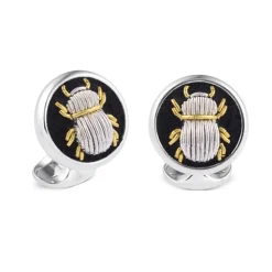 Sterling Silver Embroidered Silver And Gold Bug Cufflinks