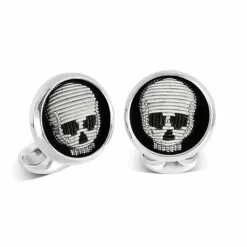 Sterling Silver Embroidered Skull Cufflinks