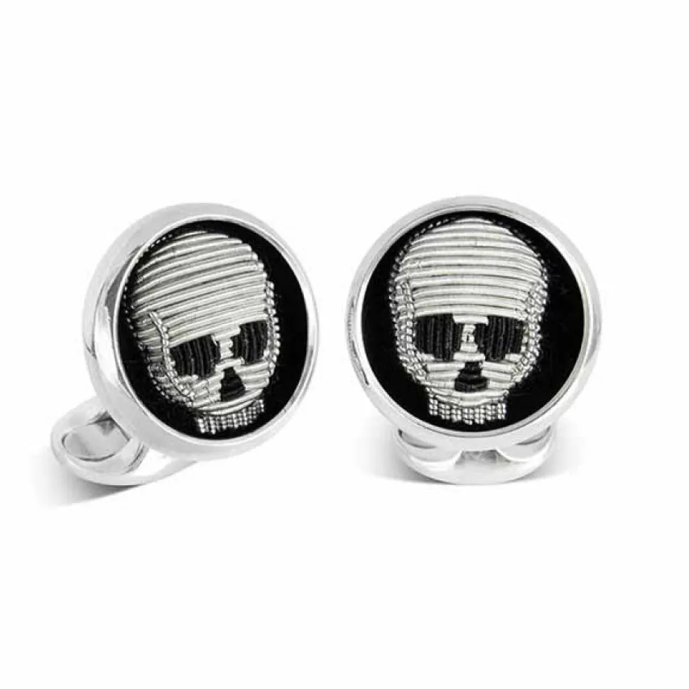 Sterling Silver Embroidered Skull Cufflinks