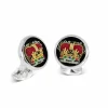 Sterling Silver Embroidered Crown Cufflinks