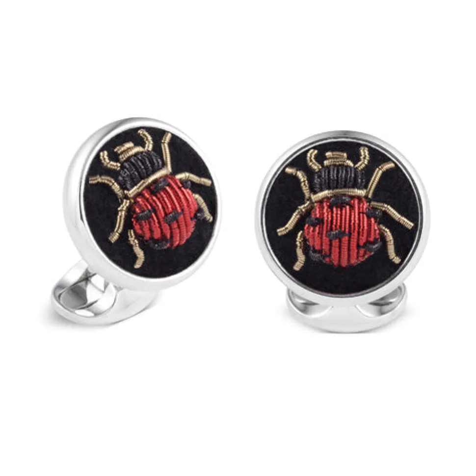 Sterling Silver Embroidered Ladybird Cufflinks