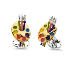Sterling Silver Enamel And Gold Plate Paint Brush Pallet Cufflinks