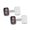 Sterling Silver Enamel And Plain Oblong Chain Link Coronation Cufflink