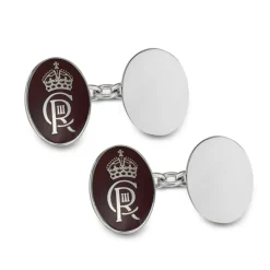 Sterling Silver Enamel And Plain Oval Chain Link Coronation Cufflinks