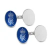 Sterling Silver Enamel And Plain Oval Chain Link Coronation Cufflinks