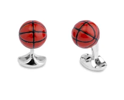 Sterling Silver Enamel Basketball Cufflinks