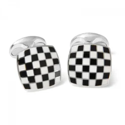 Sterling Silver Enamel Checkerboard Cufflinks in Black and White