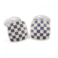 Sterling Silver Enamel Checkerboard Cufflinks in Purple