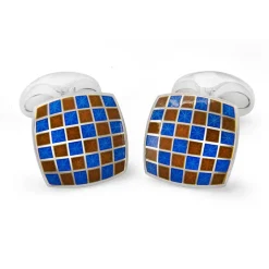 Sterling Silver Enamel Checkerboard Cufflinks in Red and Blue