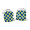 Sterling Silver Enamel Checkerboard Cufflinks in Green and Blue