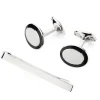 Sterling Silver Enamel Cufflinks and Tie Slide Set