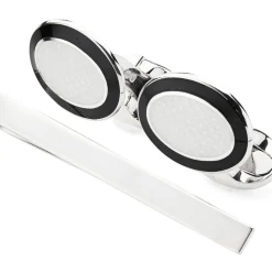 Sterling Silver Enamel Cufflinks and Tie Slide Set