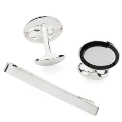 Sterling Silver Enamel Cufflinks and Tie Slide Set