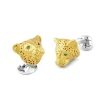 Sterling Silver Enamel Leopard with Sapphire Eyes Cufflinks