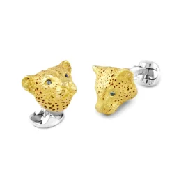 Sterling Silver Enamel Leopard with Sapphire Eyes Cufflinks