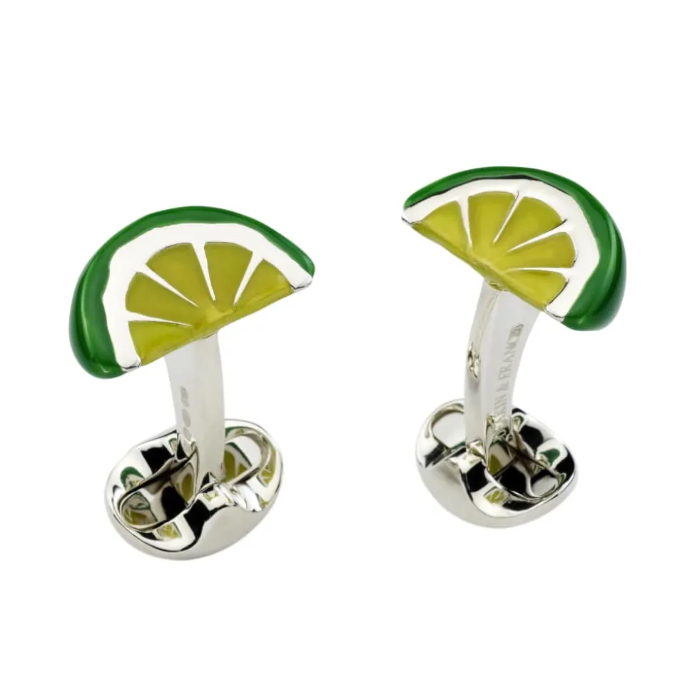 Sterling Silver Enamel Lime Wedge Cufflinks