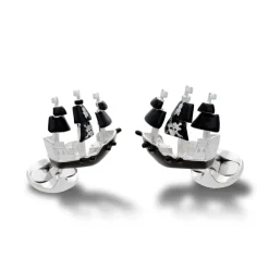 Sterling Silver Enamel Pirate Ship Cufflinks