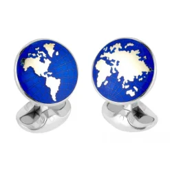Sterling Silver Enamel World Cufflinks