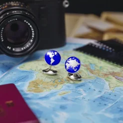 Sterling Silver Enamel World Cufflinks