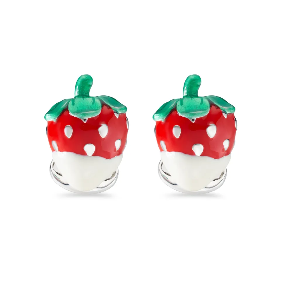 Sterling Silver Enamelled Strawberry Cufflinks