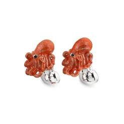 Sterling Silver Enamelled Octopus Cufflinks - Orange Cufflinks