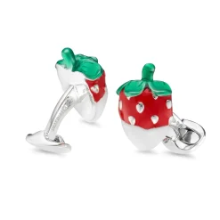 Sterling Silver Enamelled Strawberry Cufflinks