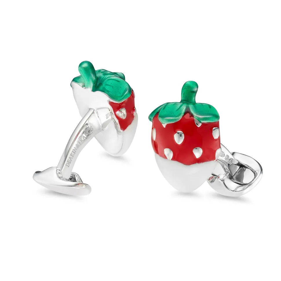 Sterling Silver Enamelled Strawberry Cufflinks