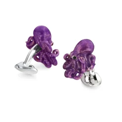 Sterling Silver Enamelled Octopus Cufflinks - Purple Cufflinks