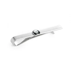 Sterling Silver Engine Turned Tie Slide with Enamel Skull